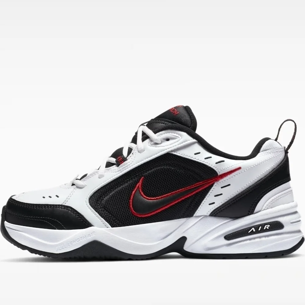 Nike Men's Black and White Sneakers with Red Details